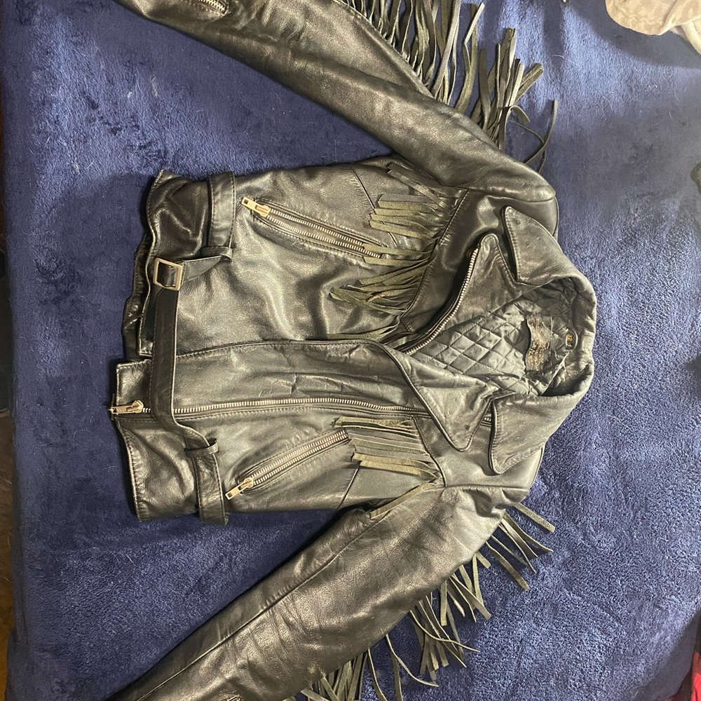 Vintage 80s style Harley Davidson Leather Fringe Jacket for Women